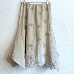 NWT J. Jill Taupe Light Grey A-line Floral Embroidered Skirt Knee Length Large